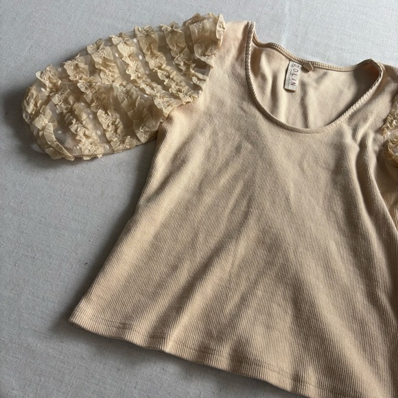 Anthropologie Dolan Left Coast Puff Sleeve Crop Top Beige S | Boho Chic - Picture 3 of 8